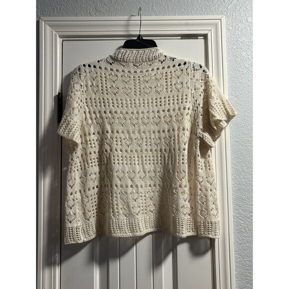 World Unity Cardigan Womens Medium Cream Crochet Short Sleeve Cropped Cover-up - Picture 4 of 4
